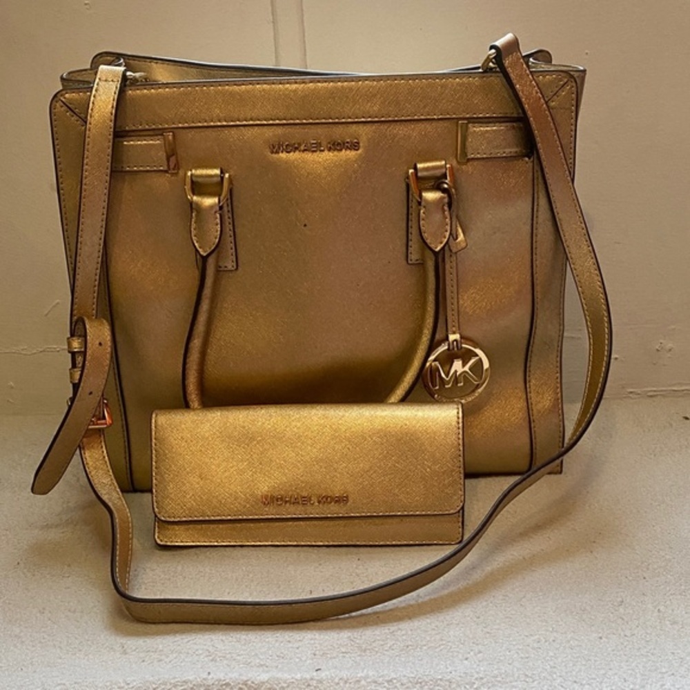Michael Kors Metallic Gold Tote and Wallet Set